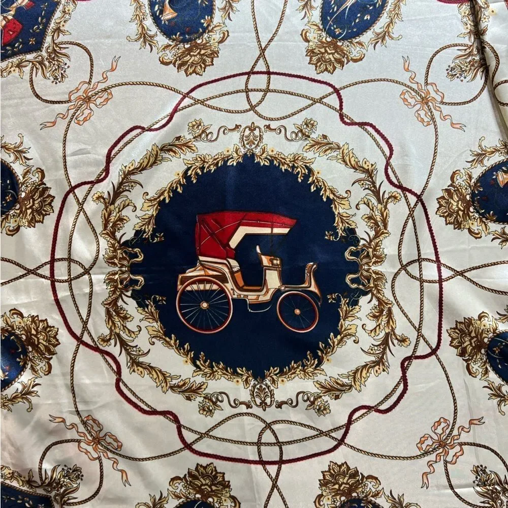 Classic Blue, Red and Cream Silk-Feel Scarf